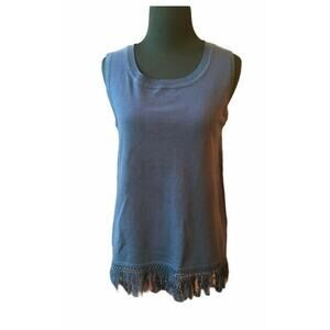 Sail To Sable Navy Blue Knit Fringe Hem Sleeveless Knit Top Size XS